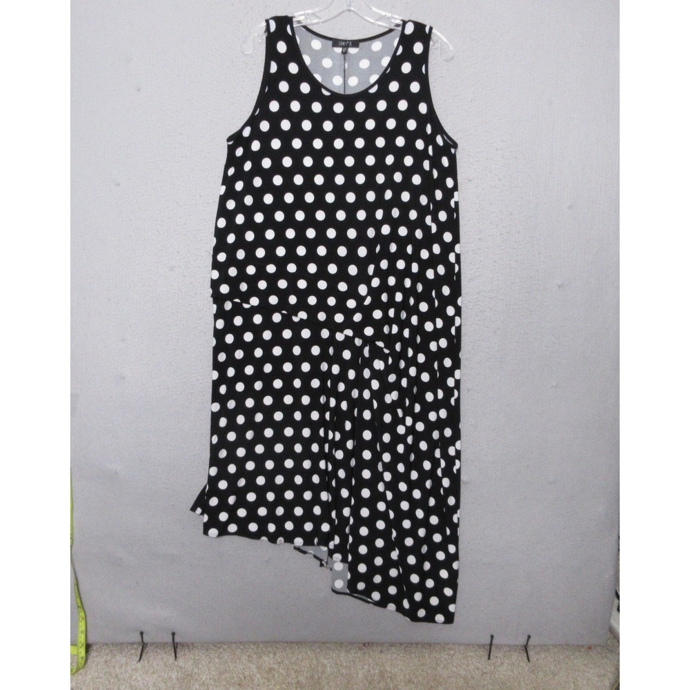Comfy USA Dress M Polka Dot Asymmetrical Hem Lagenlook Artsy Flowy Beach USA